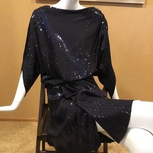 David Meister designer navy blue sequin dress 8